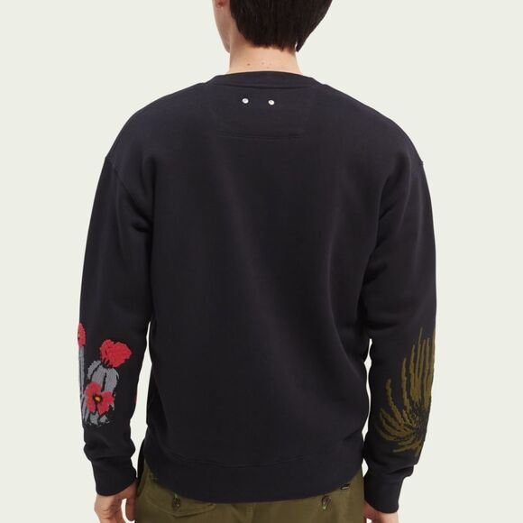 Embroidered Crewneck Sweatshirt Navy Botanicals Palm Tree Men's Medium - Picture 4 of 7